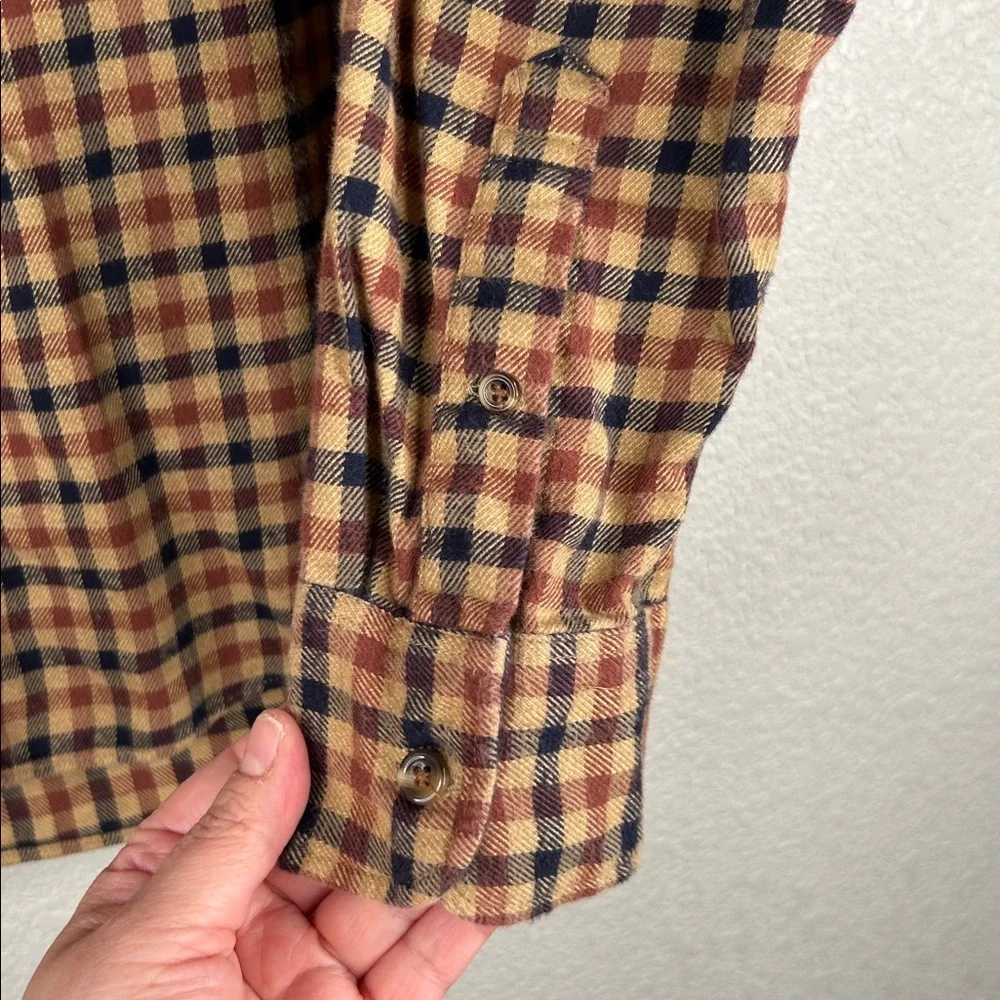 J. Crew Men's Cashmere Blend Slim Brown Black Checked Button Down Shirt Size Med
